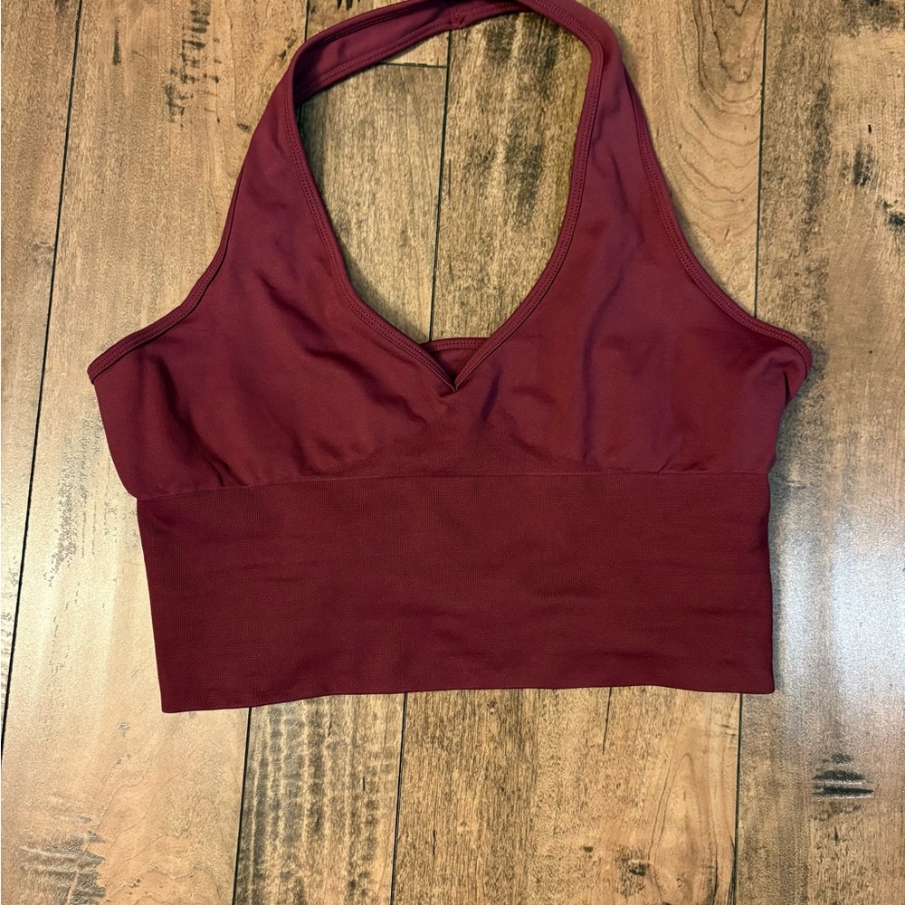 Maroon V-Neck Athletic Crop Top